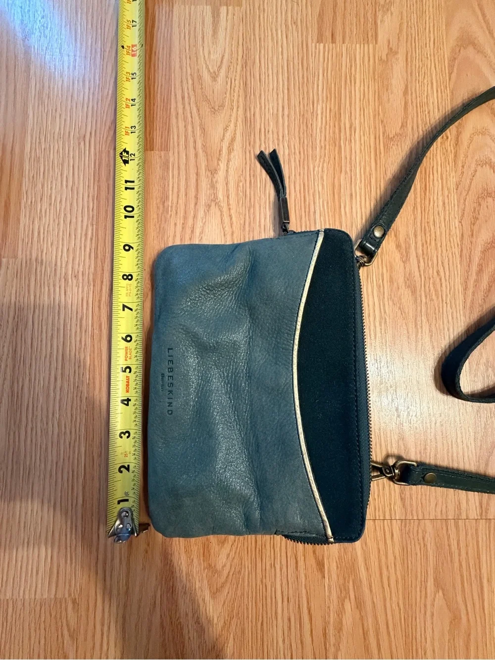 Liebeskind Olive Green and Black Leather Crossbody with Gold Accent